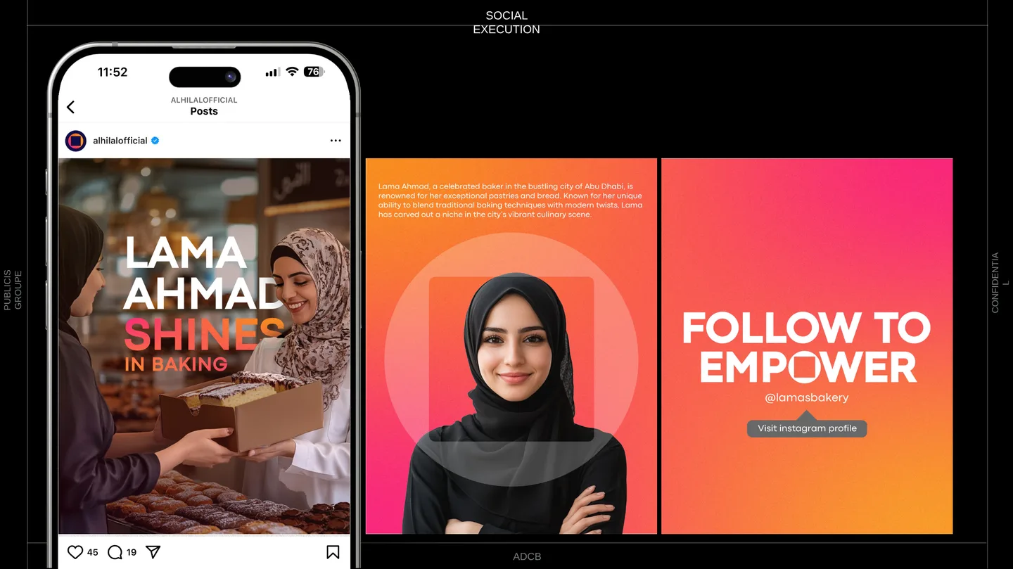 Follow to Empower: a post spotlighting a female founder and her bakery.