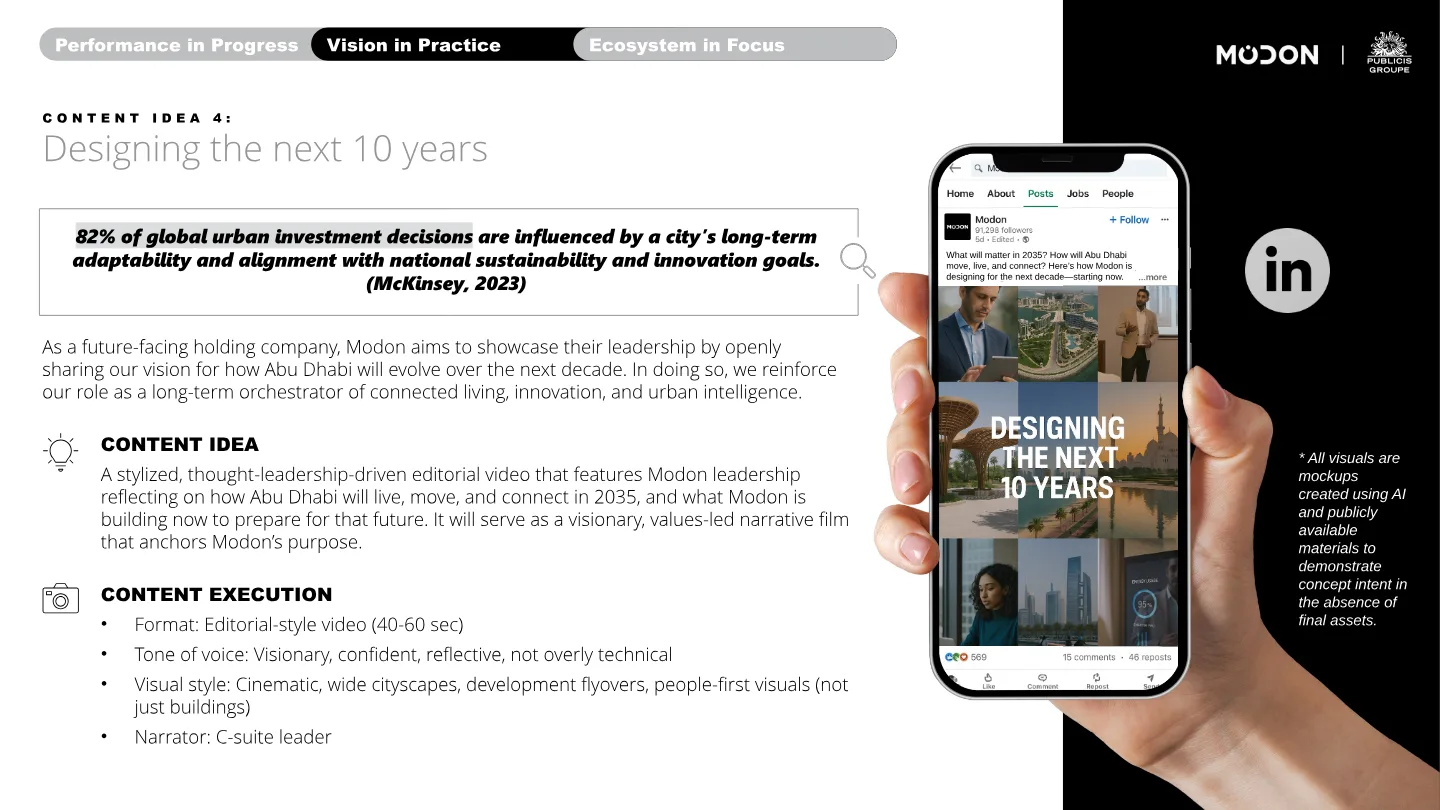 Content idea: Designing the Next 10 Years, an editorial film led by a C-suite narrator.