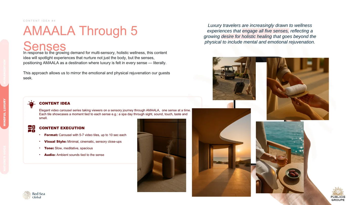 AMAALA Through 5 Senses: a carousel journey, one sense per tile.