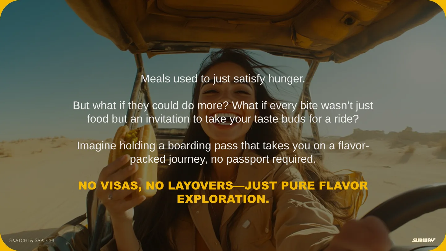 Slide: “Meals used to just satisfy hunger,” over a traveller in the desert.